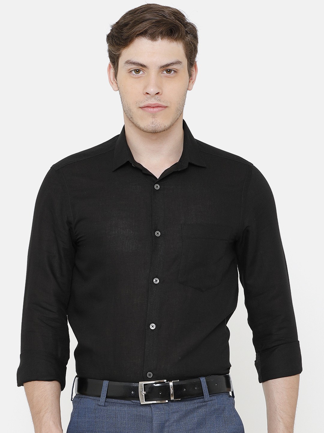 

CAVALLO by Linen Club Men Black Solid Linen Cotton Sustainable Formal Shirt