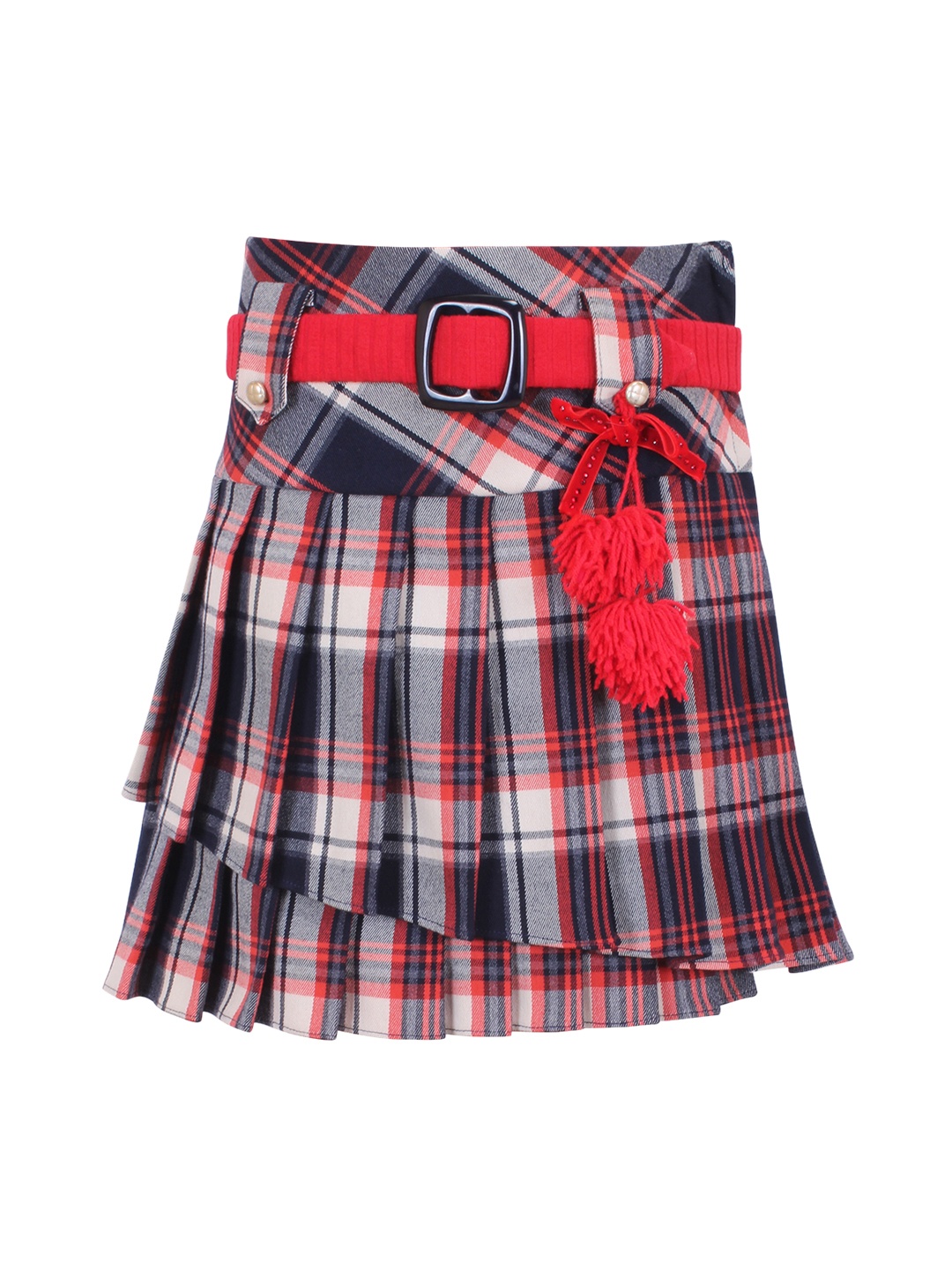 

CUTECUMBER Girls Black & Red Checked Knee-Length Woolen A-Line Skirt