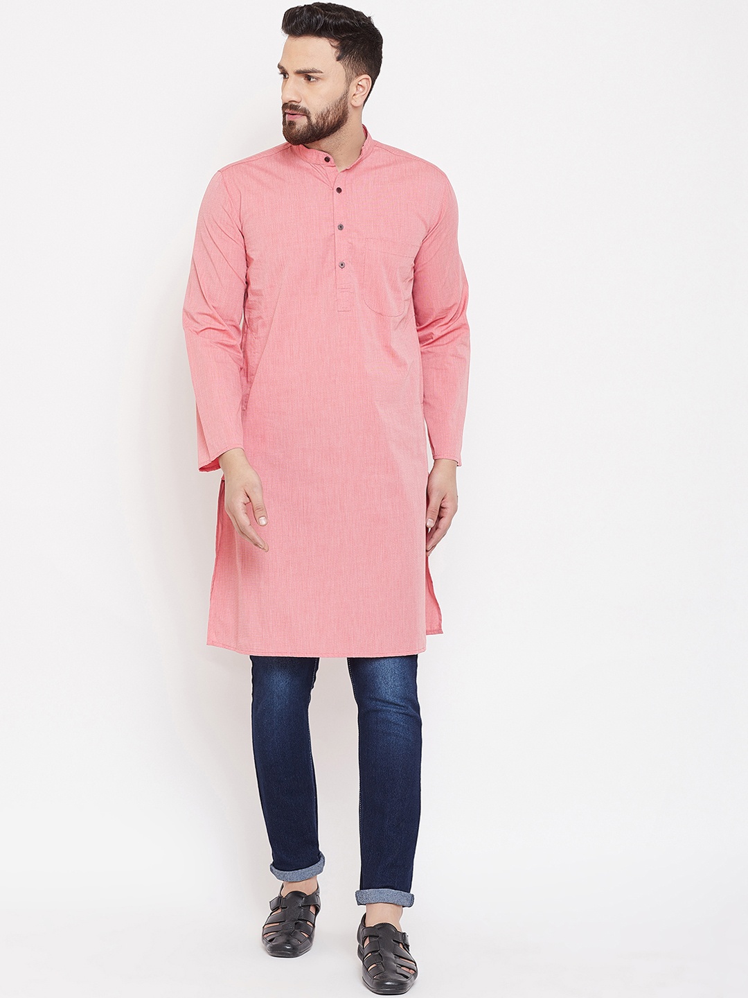 

even Men Red Solid Straight Kurta