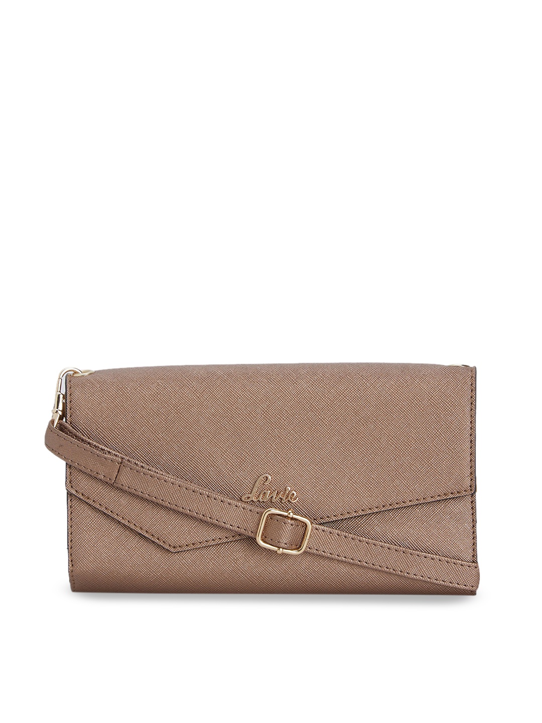 

Lavie Women Gunmetal-Toned & Brown Textured Three Fold Wallet, Metallic