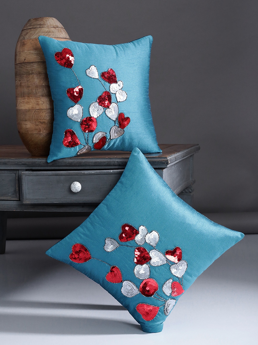 

Alina decor Teal Blue Set of 2 Solid Square Cushion Covers
