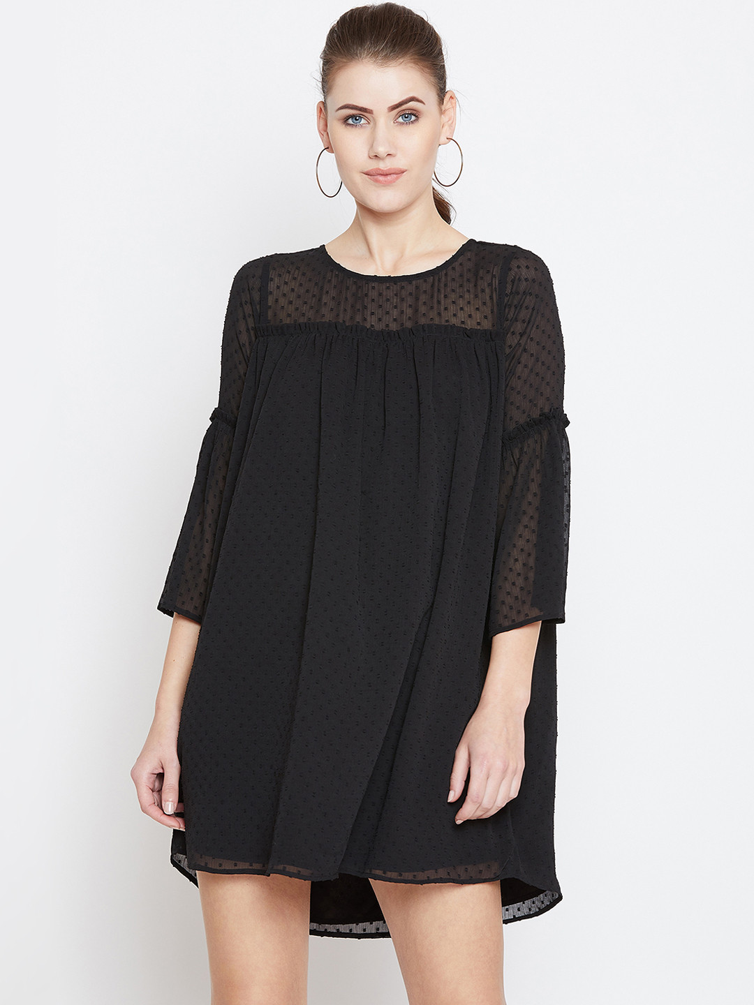 

Berrylush Women Black Self Design A-Line Dress