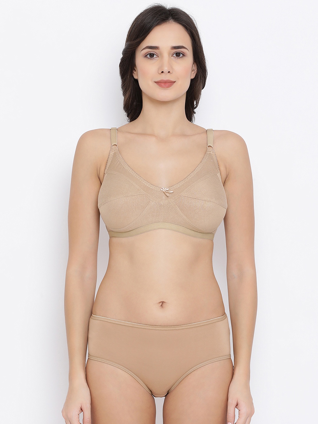 Clovia Women Nude-Coloured Solid Lingerie Set COMBBP26632B