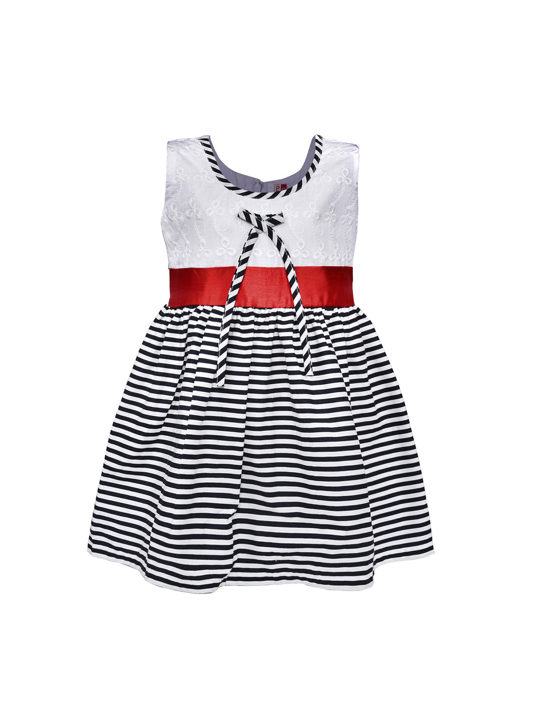 

Wish Karo Girls White Striped Fit and Flare Dress