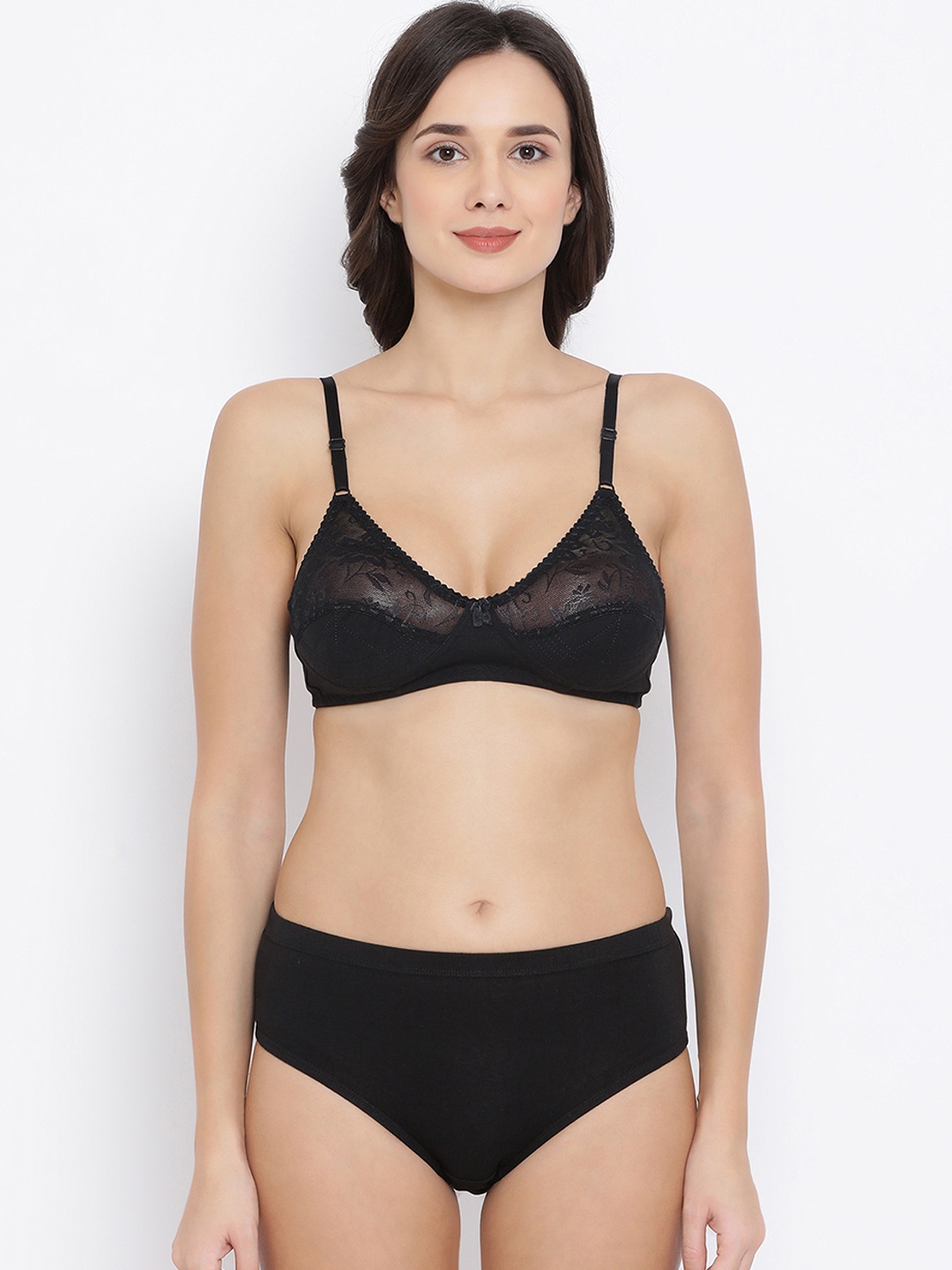 

Clovia Women Black Solid Lingerie Set COMBBP87332B