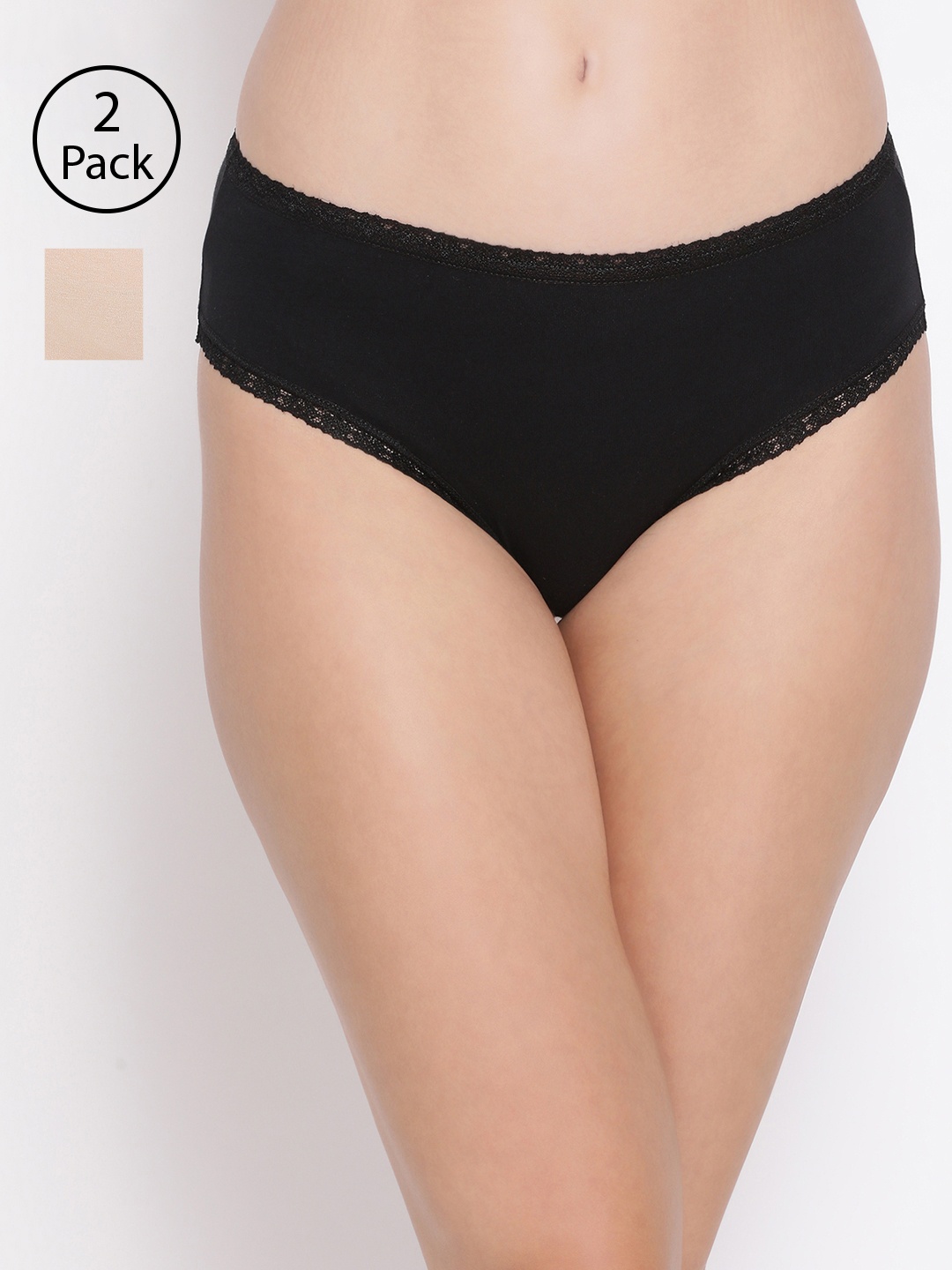 

Clovia Women Pack Of 2 Cotton Hipster Briefs COMPNC749S, Black