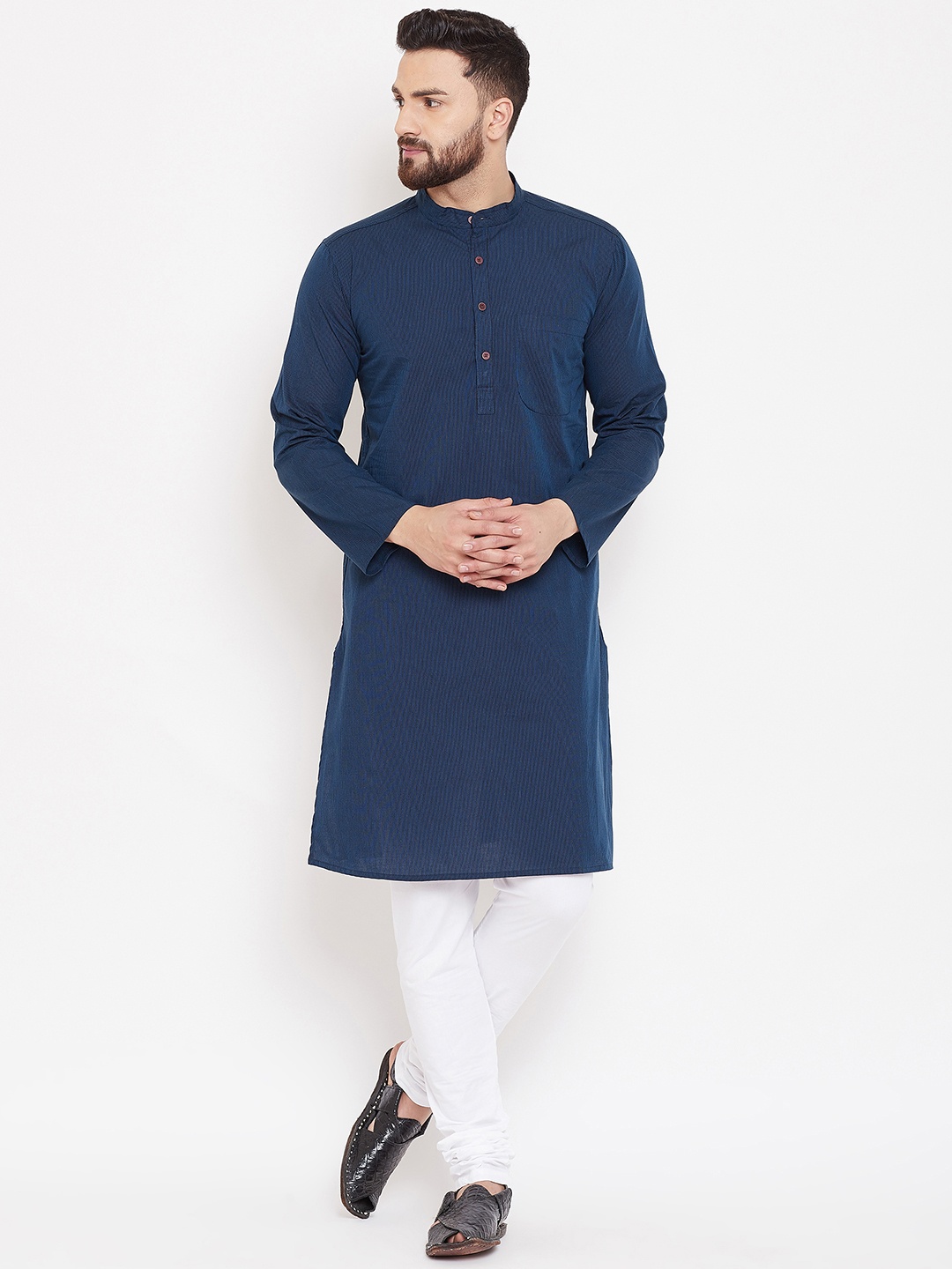 

even Men Navy Blue Striped Straight Kurta
