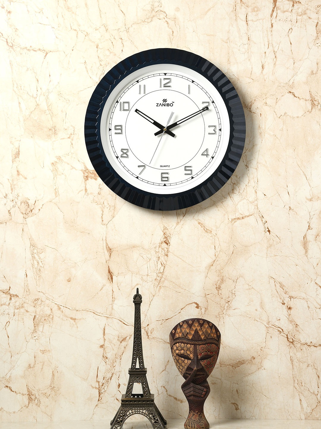 

ZANIBO White & Blue Round Solid Analogue Wall Clock