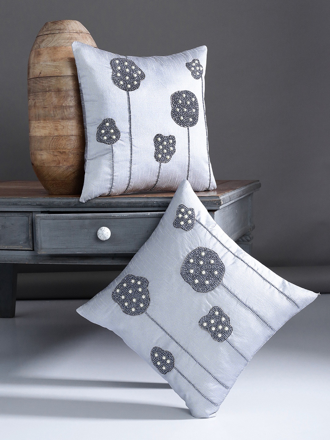 

Alina decor Grey Set of 2 Solid Square Cushion Covers