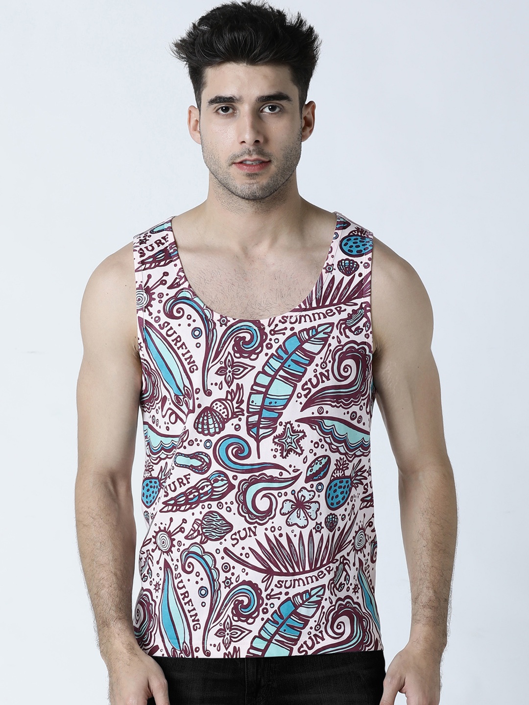 

Huetrap Men Pink & Blue Printed Scoop Neck T-shirt