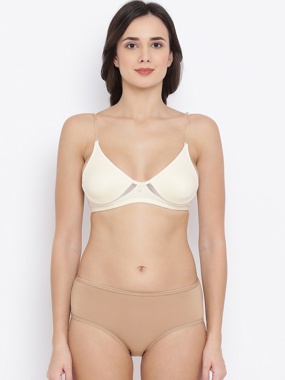 

Clovia Women Nude-Coloured & Cream-Coloured Solid Lingerie Set COMBBP74132B