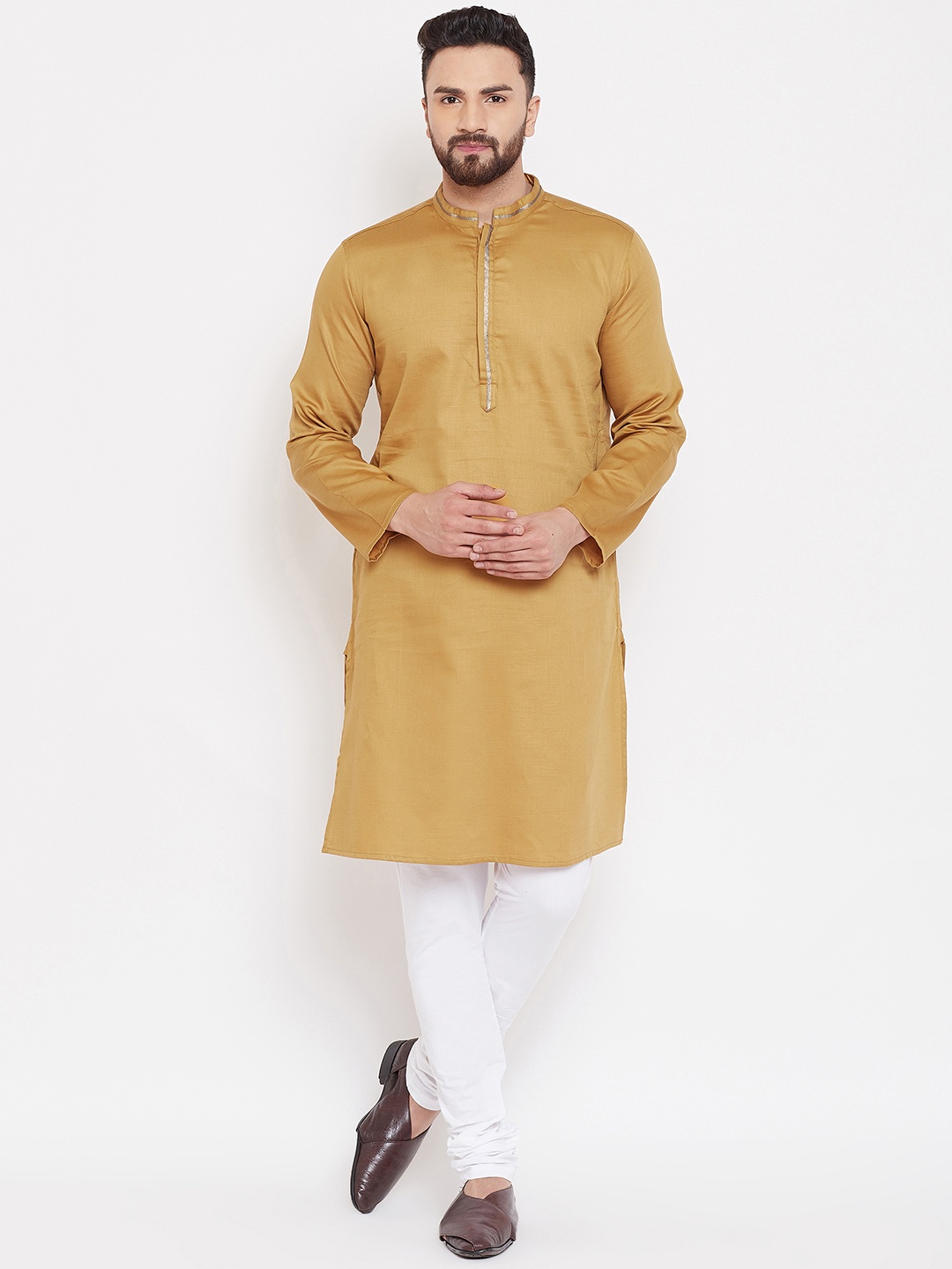 

even Men Beige Solid Straight Kurta