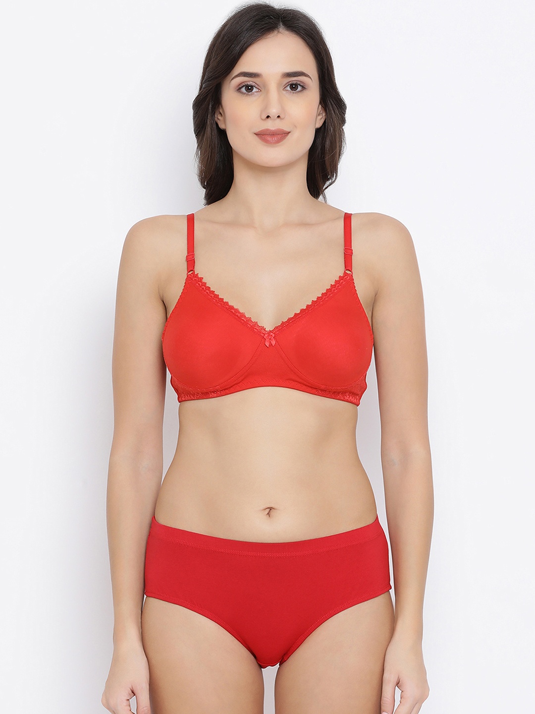 

Clovia Women Red Solid Lingerie Set COMBBP91732B