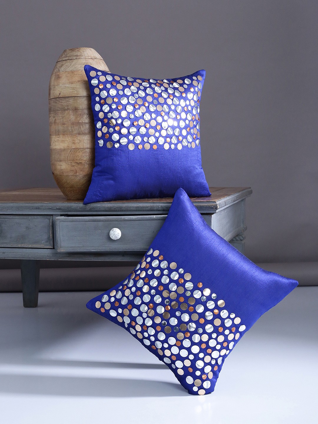 

Alina decor Blue Set of 2 Embellished Square Cushion Covers