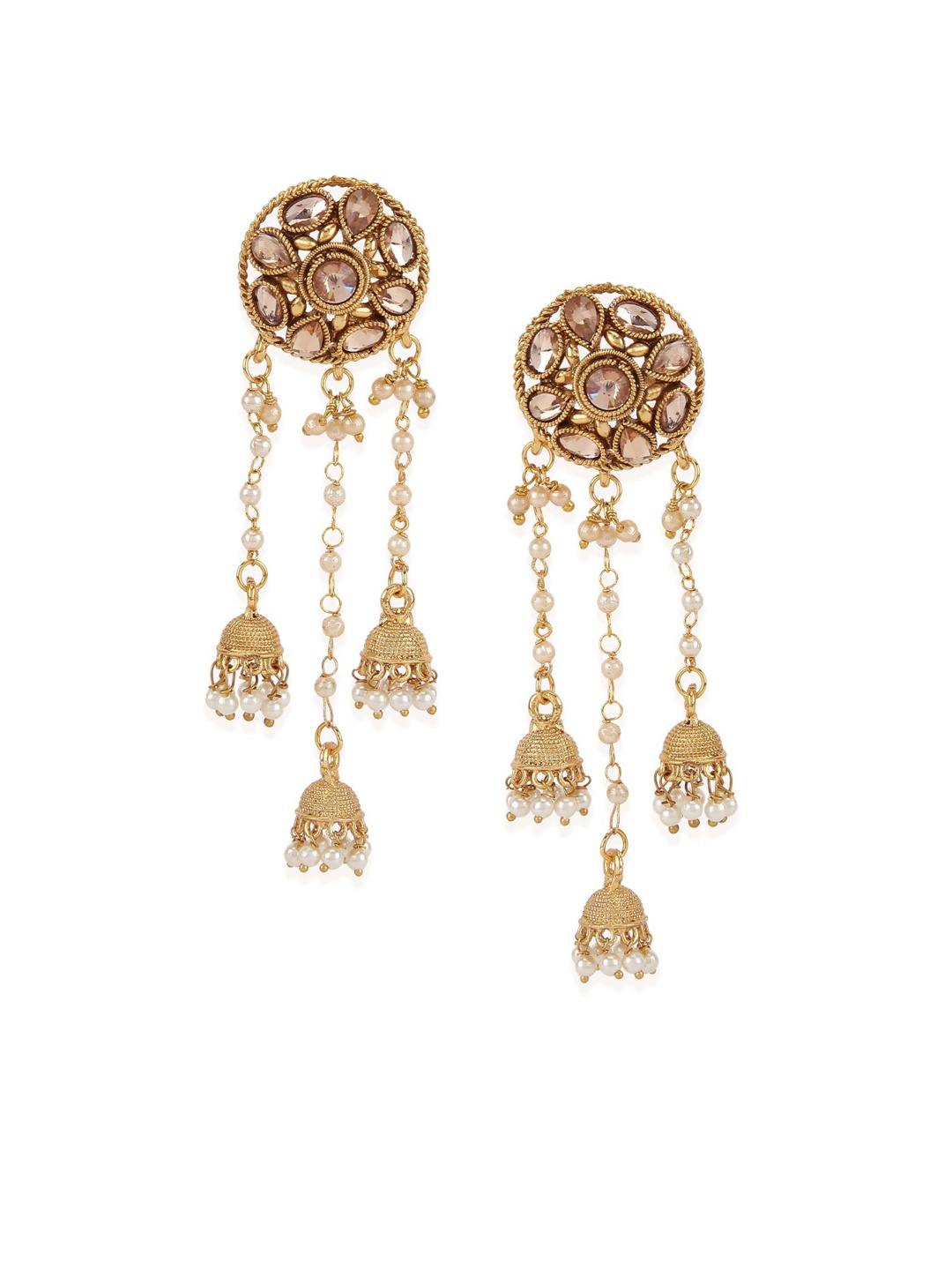 

ANIKAS CREATION Gold-Plated & White Classic Drop Earrings