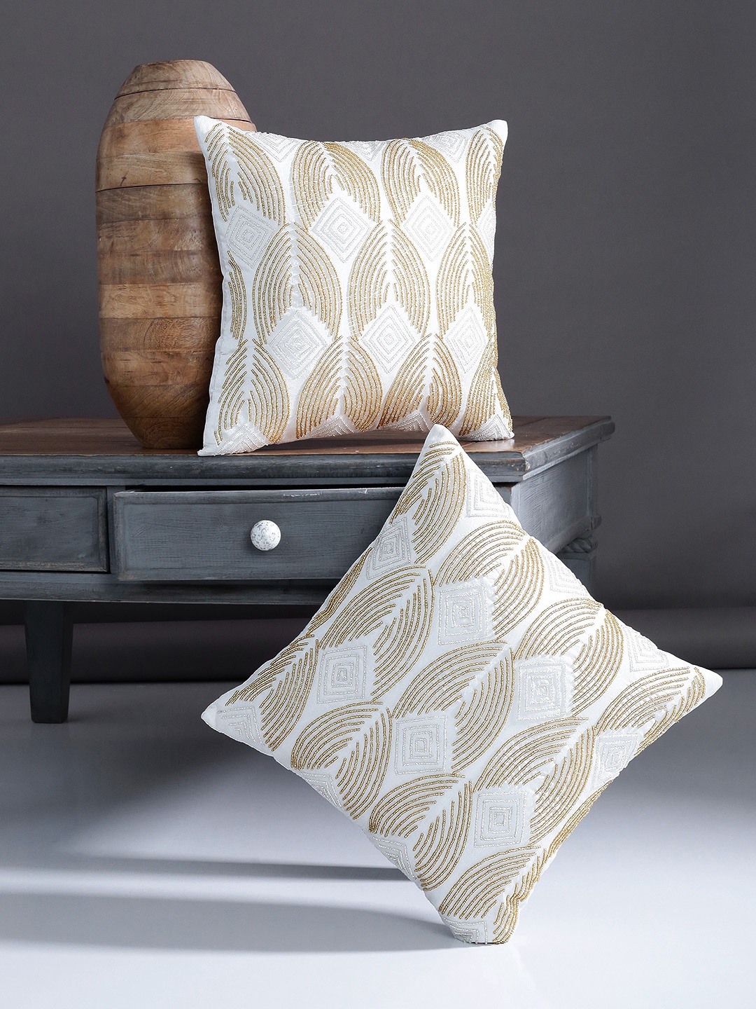 

Alina decor Off-White Set of 2 Embellished Square Cushion Covers