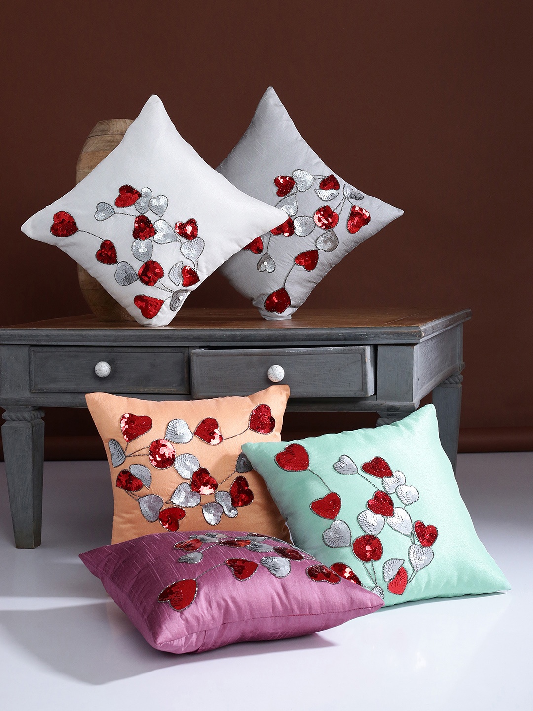 Alina decor Set of 5 Embellished Square Cushion Covers, Multi