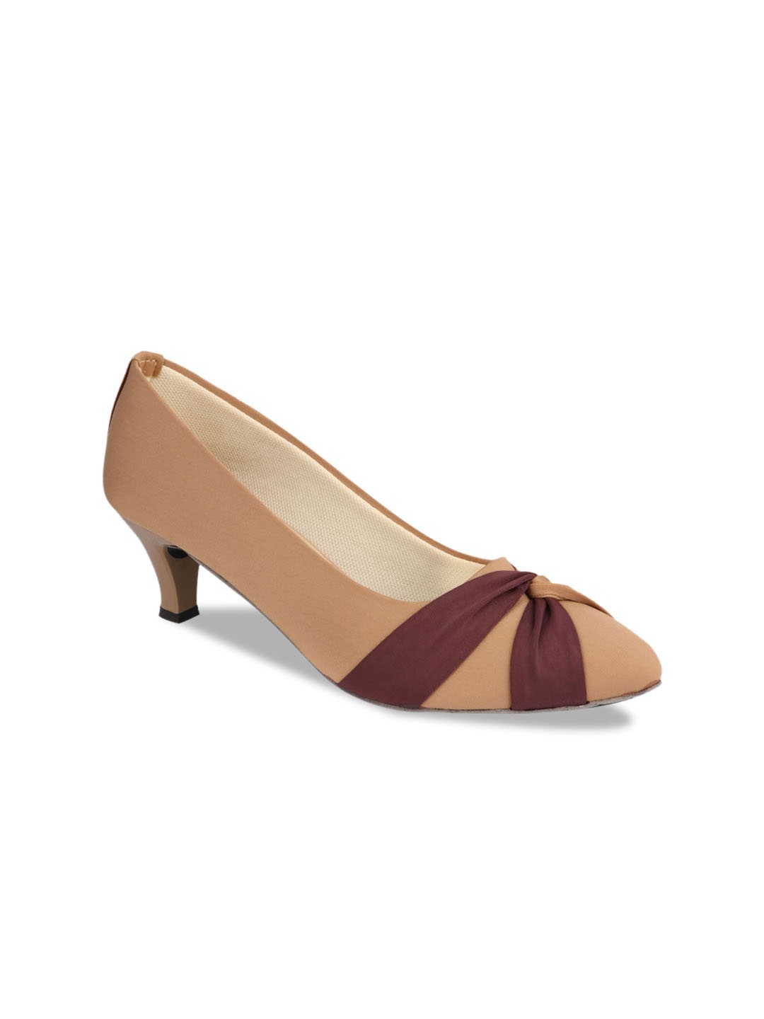 

Shoetopia Women Tan Brown & Maroon Colourblocked Kitten Heel Pumps
