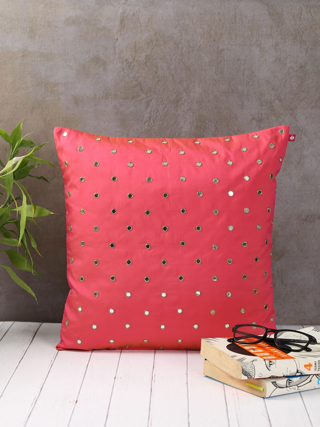 

India Circus by Krsnaa Mehta Pink Single Embellished Square Cushion Covers