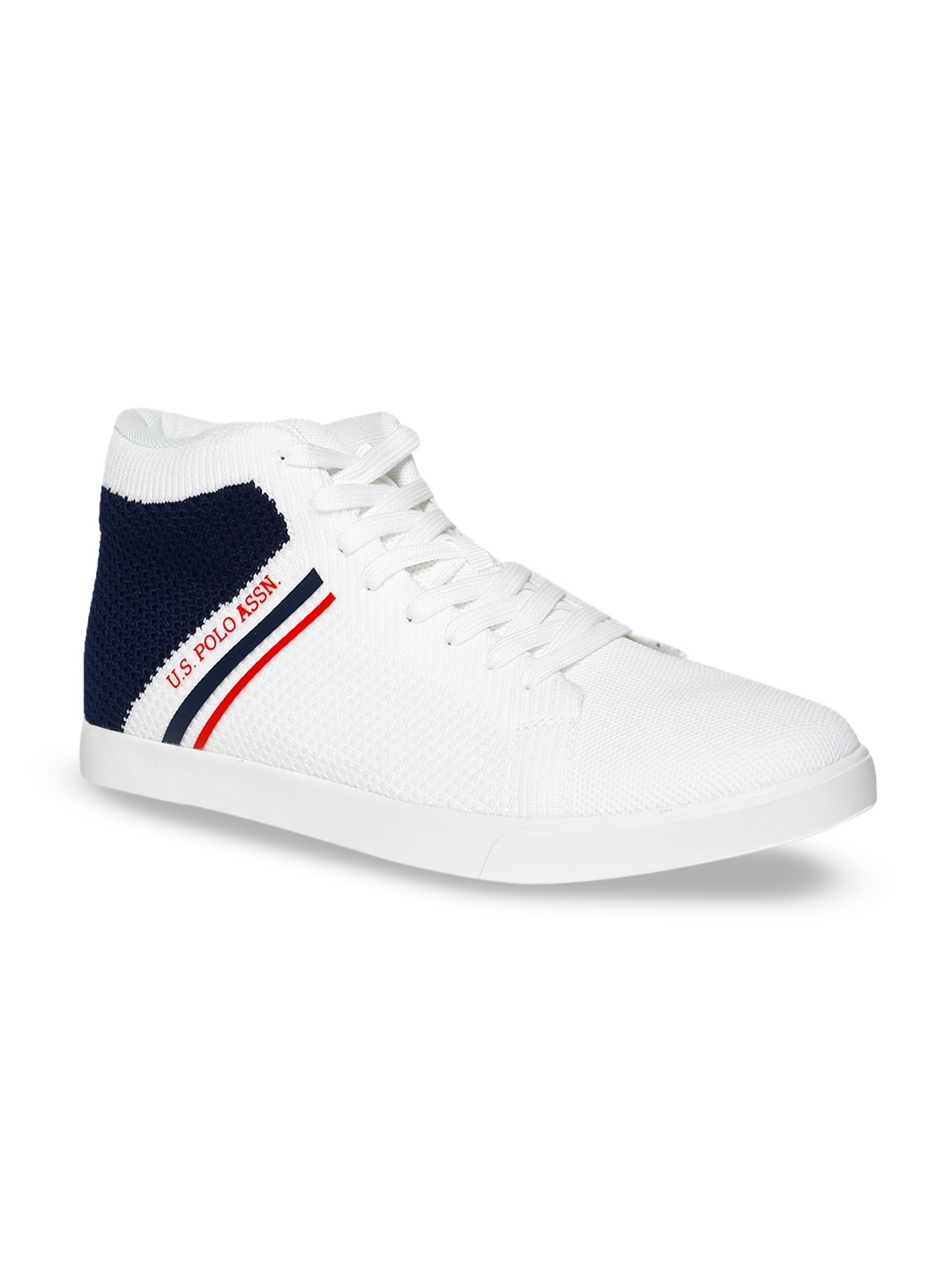 

U.S. Polo Assn. Men White & Navy Blue Colourblocked Mid-Top Sneakers