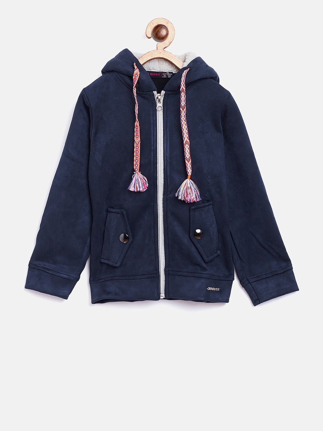 

Nins Moda Girls Navy Blue Solid Hooded Sweatshirt
