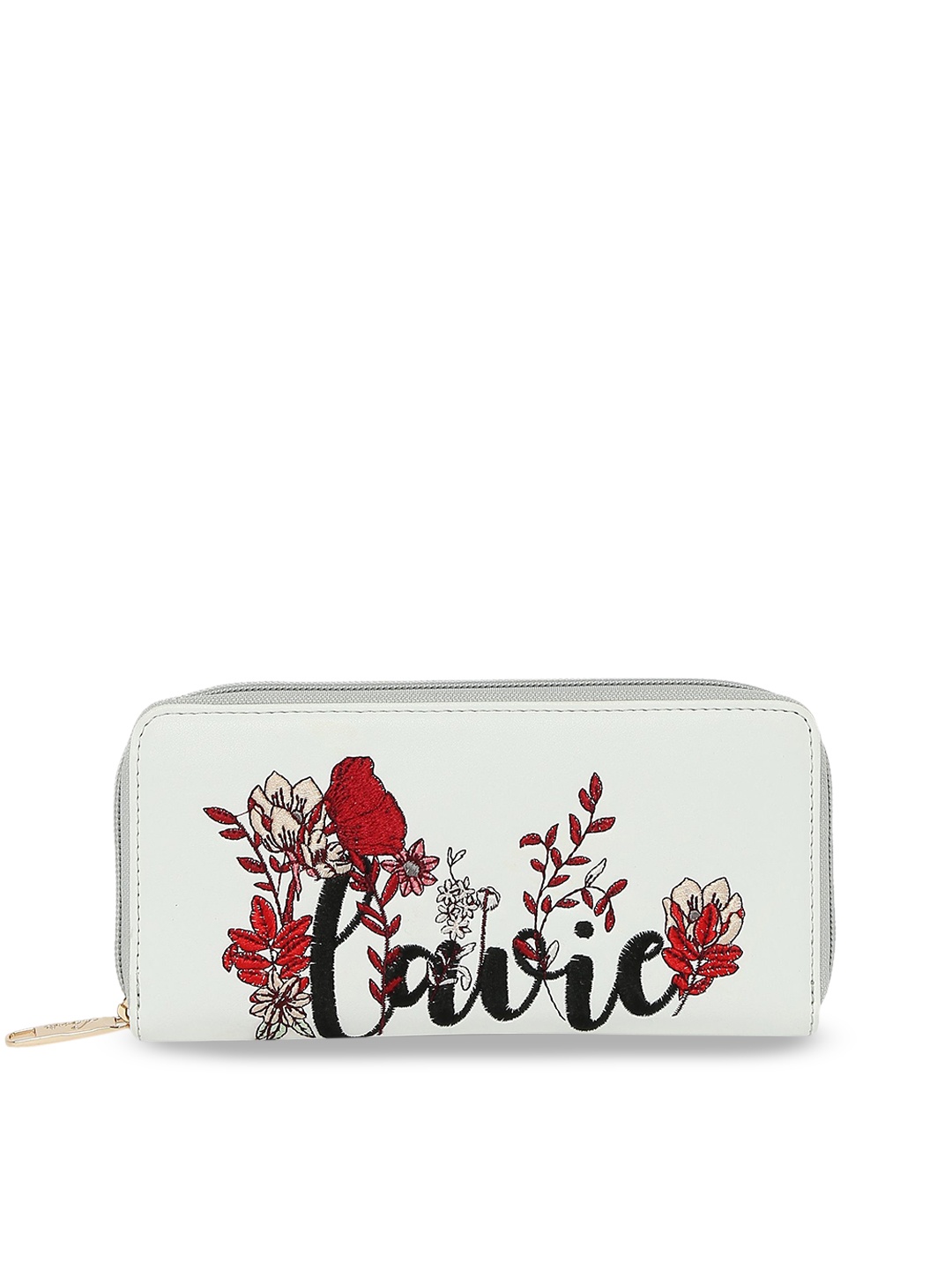 

Lavie Women Grey Self Design Zip Around Wallet
