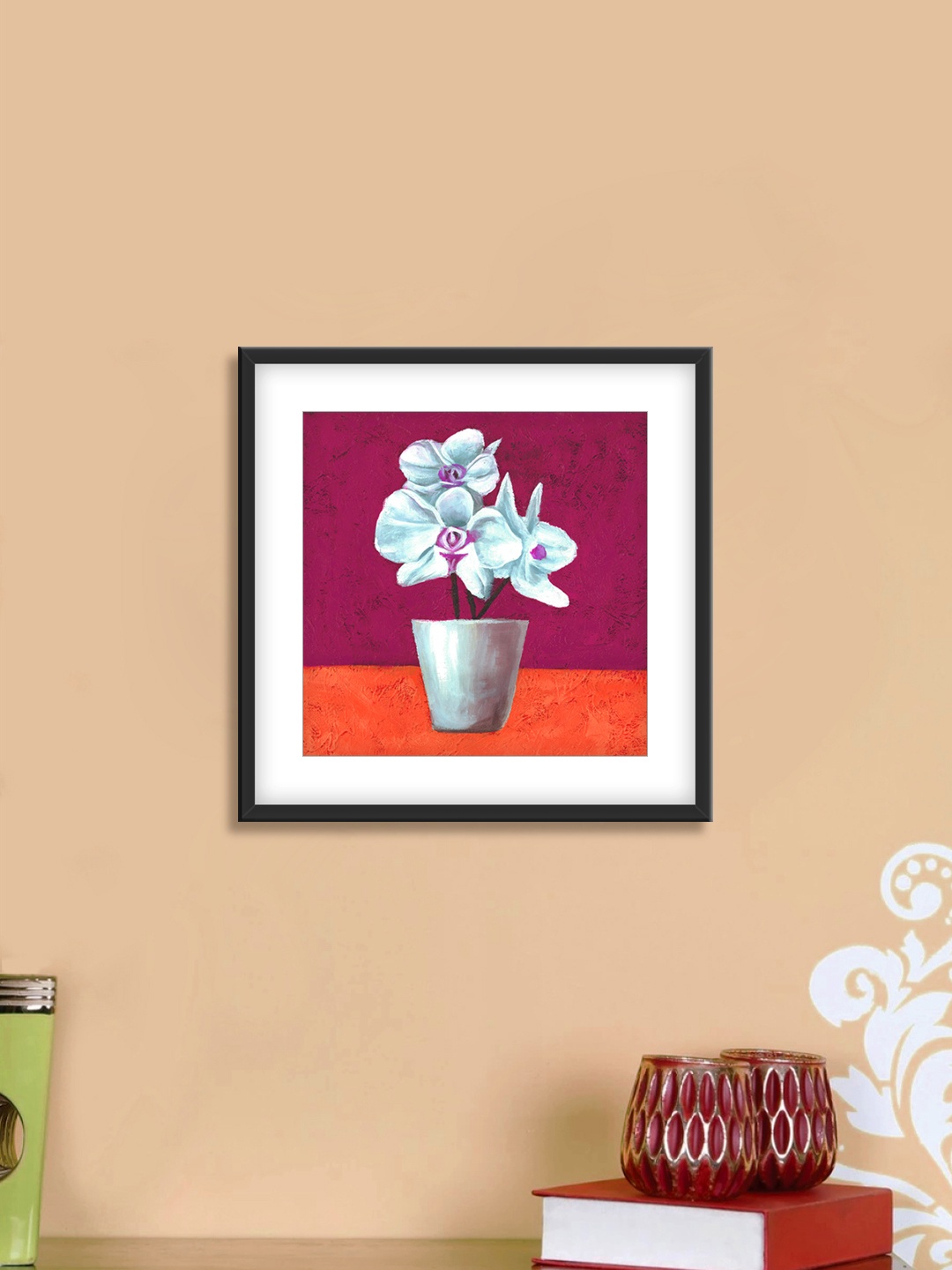 

999Store Magenta & White Flowers Cotton Canvas Digitally Printed Wall Art