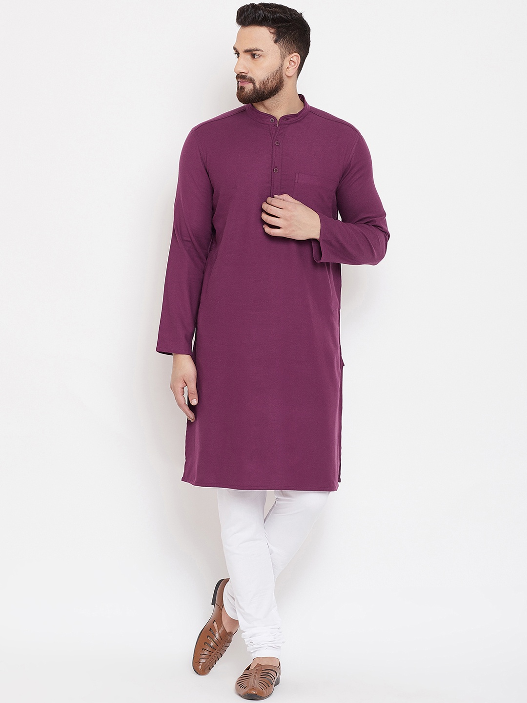

even Men Maroon Solid Woolen Straight Kurta