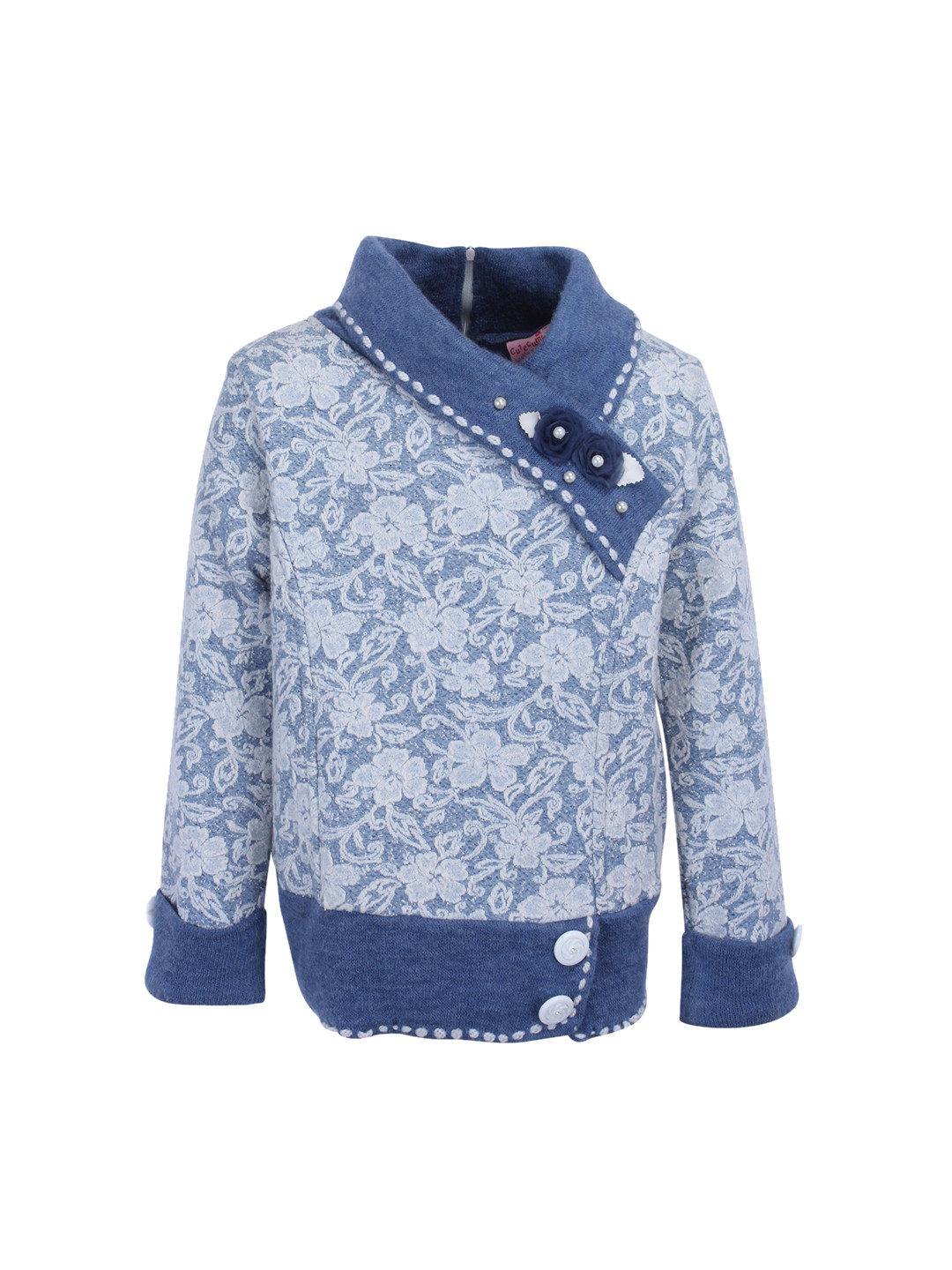 

CUTECUMBER Girls Blue & Off-White Self Design Sweater