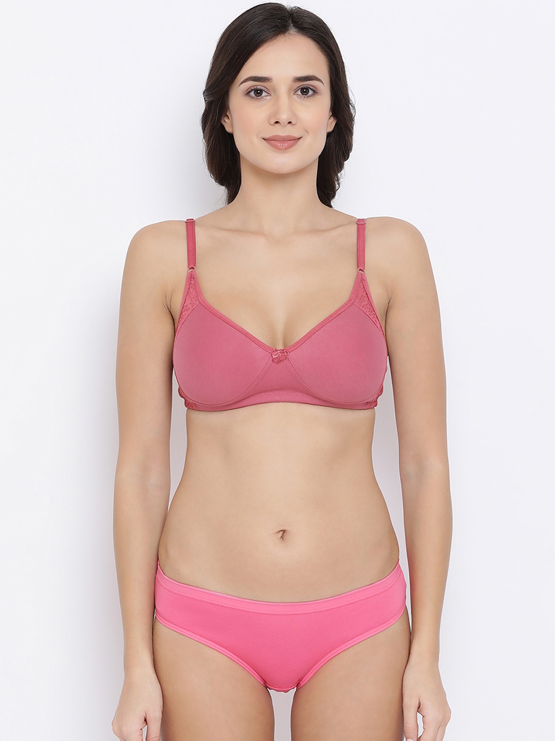 Clovia Women Pink Solid Lingerie Set COMBP102932B