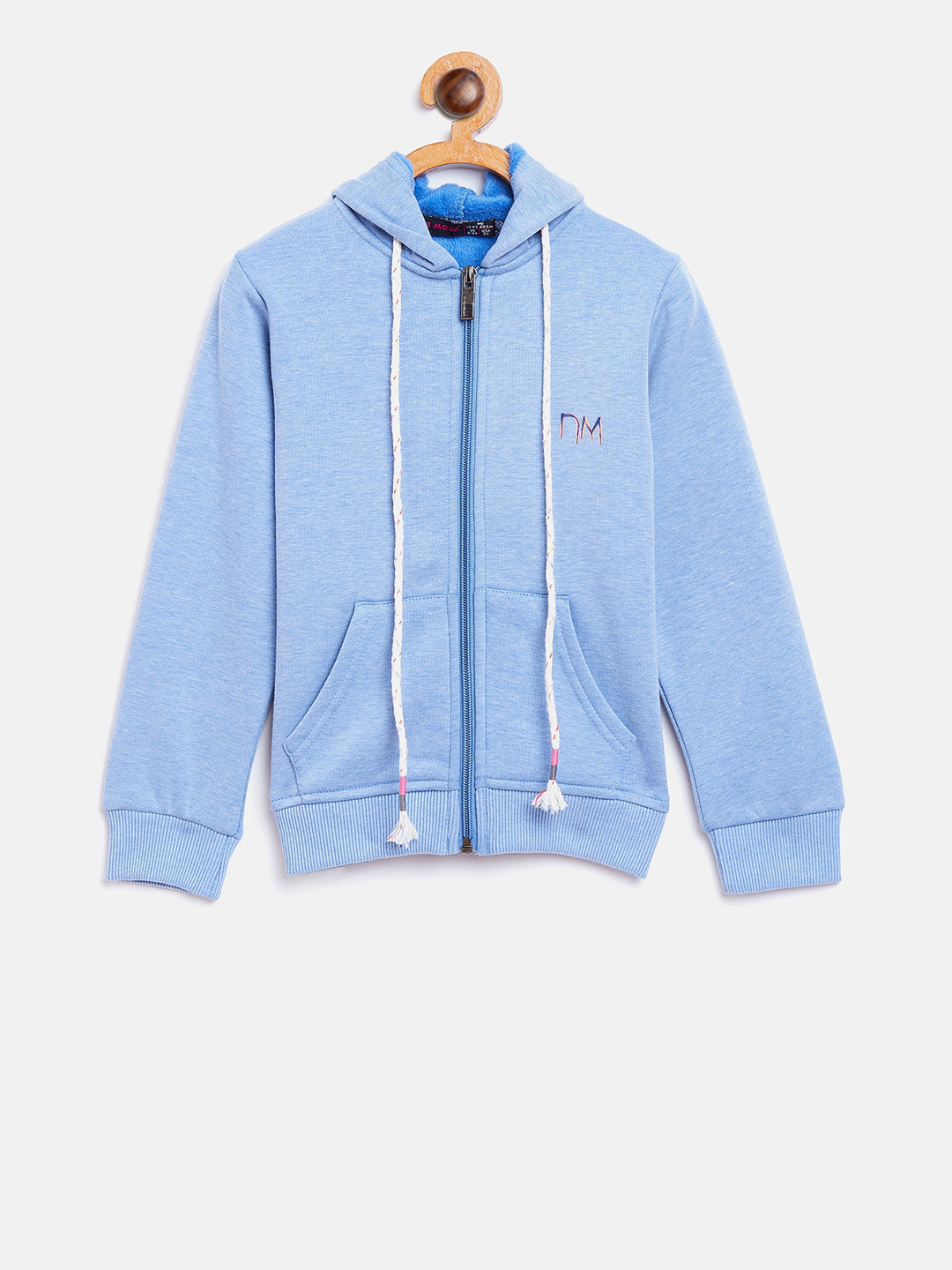 

Nins Moda Girls Blue Solid Hooded Sweatshirt