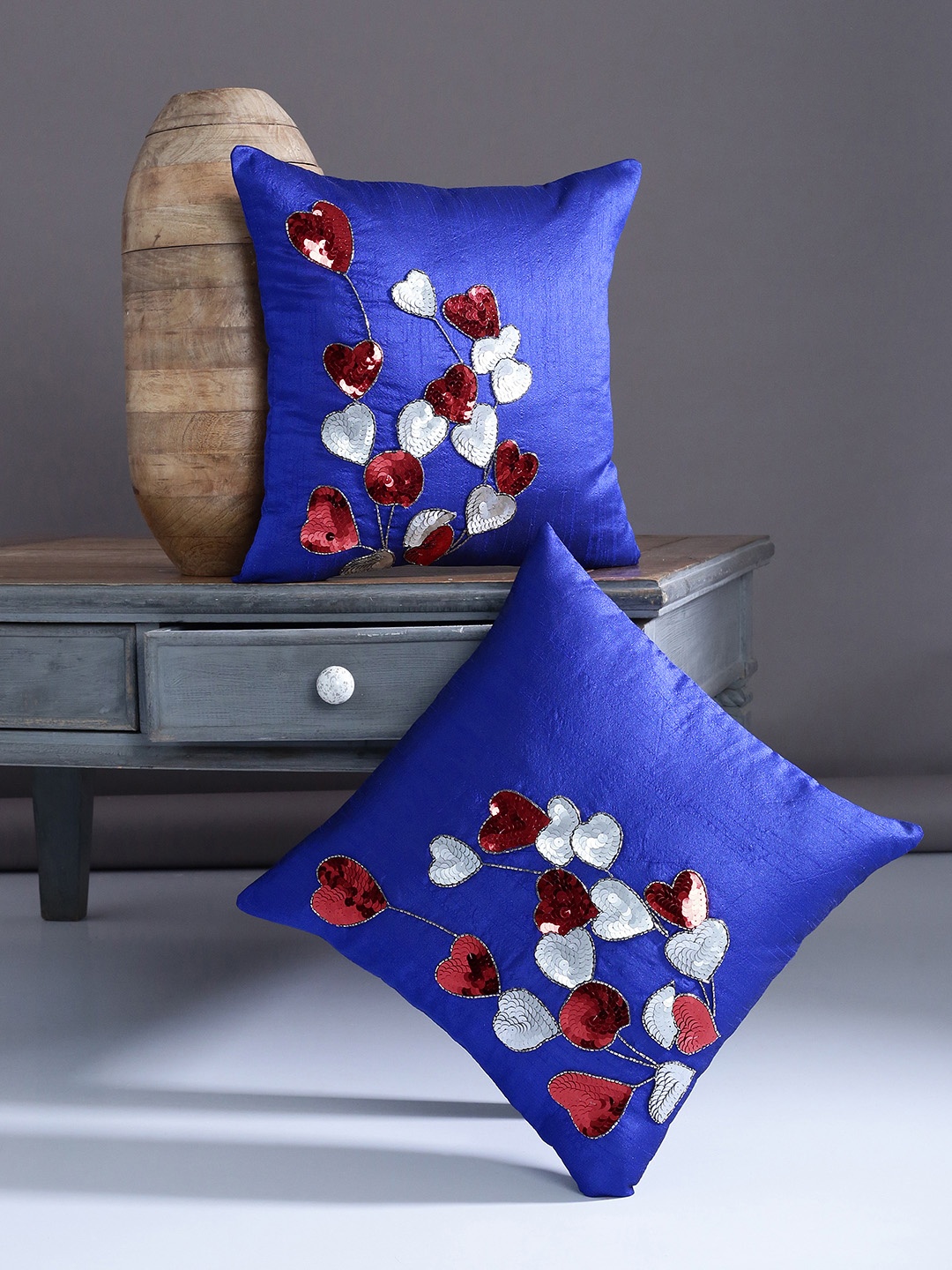 

Alina decor Blue Set of 2 Embellished Square Cushion Covers
