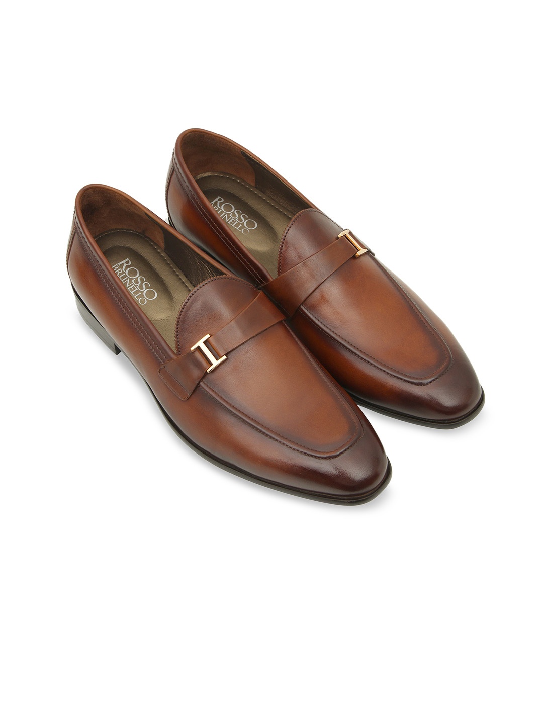 

Rosso Brunello Men Brown Solid Genuine Leather Formal Loafers, Tan