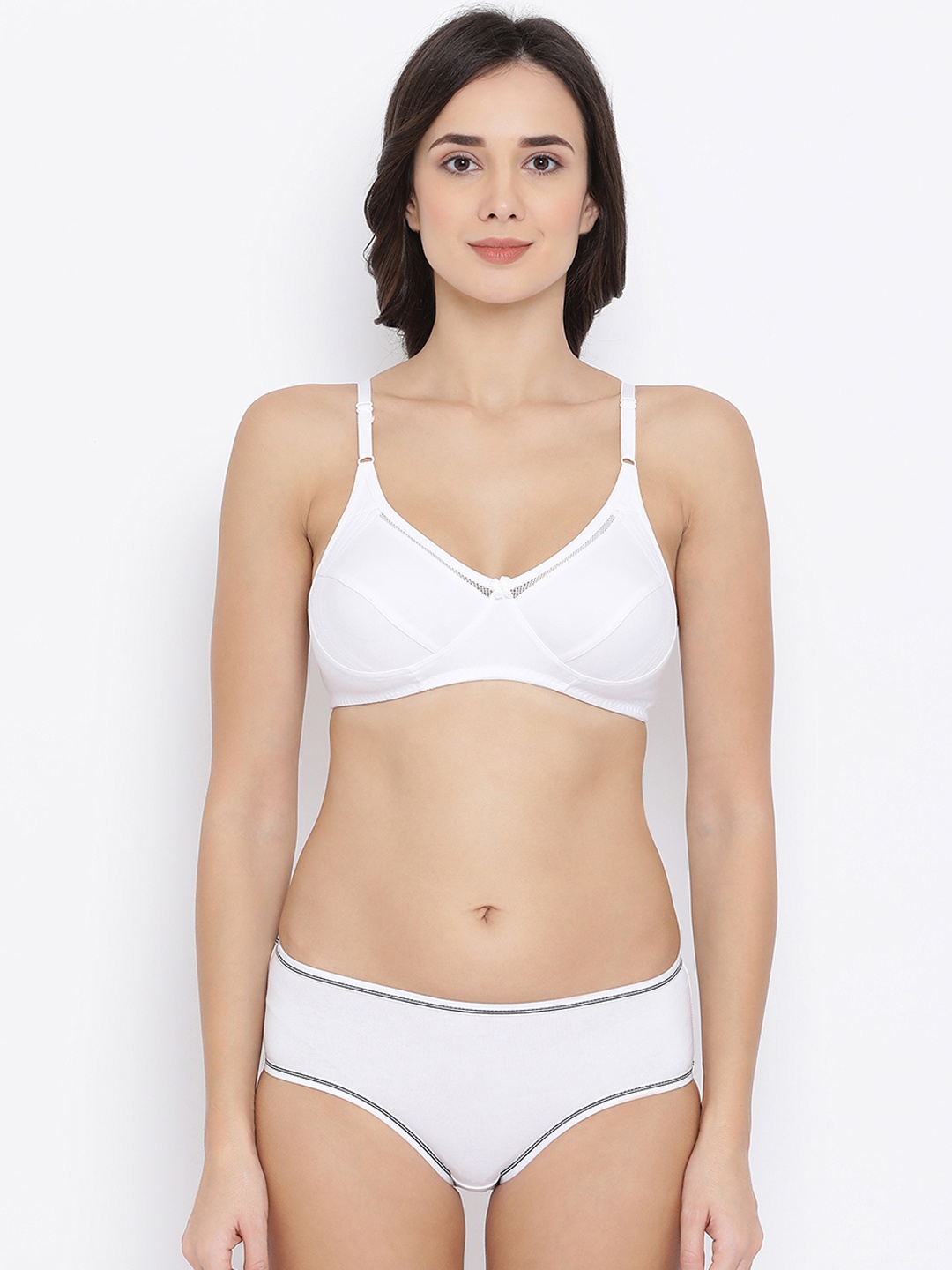 Clovia Women White Solid Lingerie Set COMBBP46132B