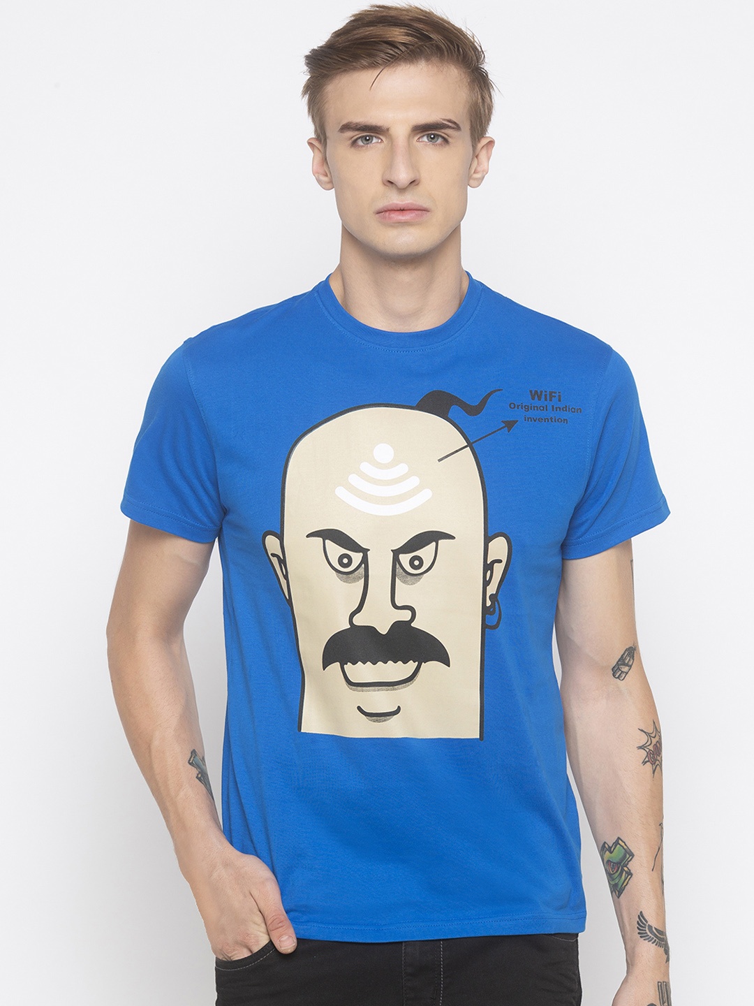 

Globus Men Blue Slim Fit Printed Round Neck T-shirt