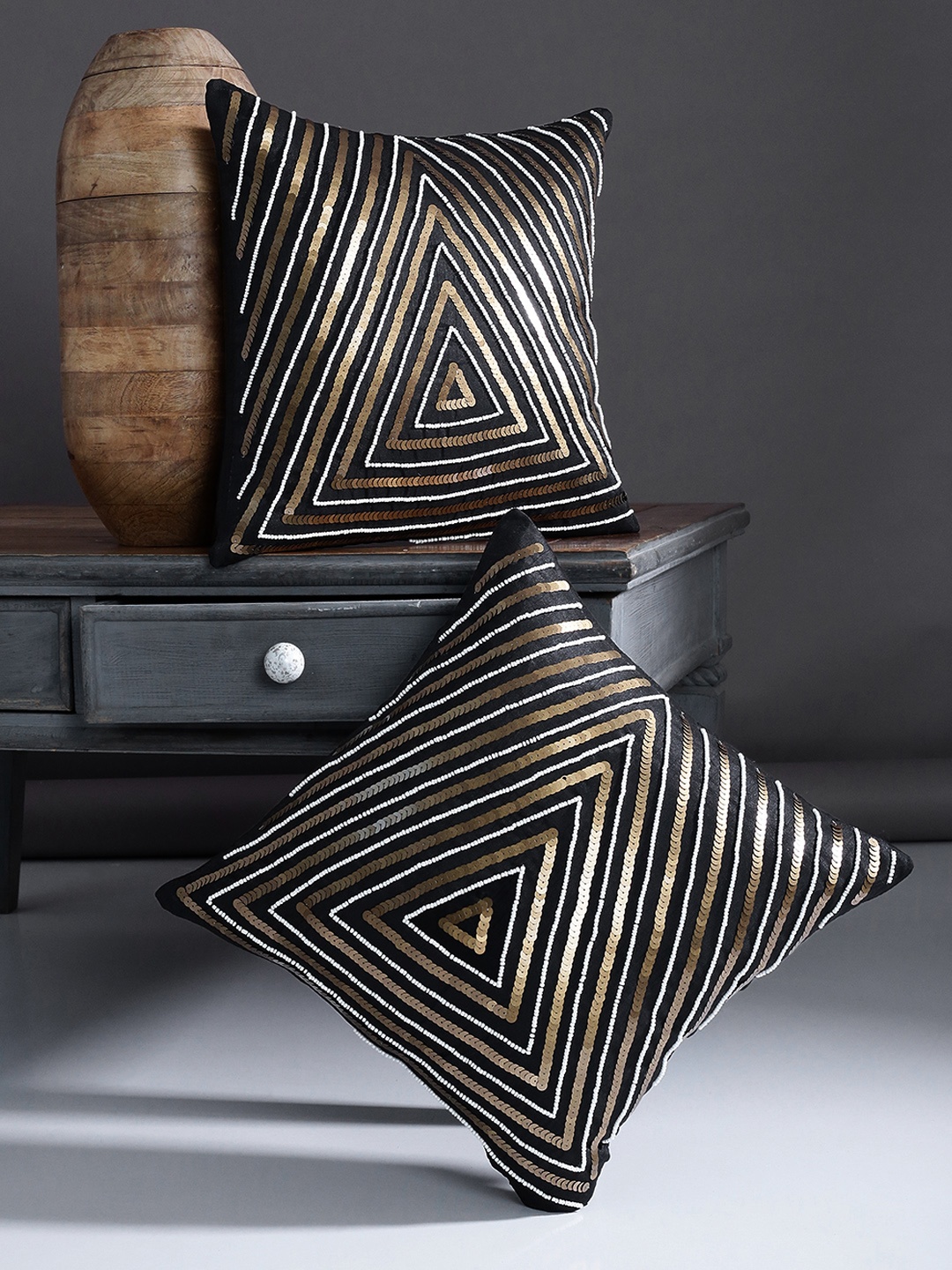 

Alina decor Black Set of 2 Solid Square Cushion Covers