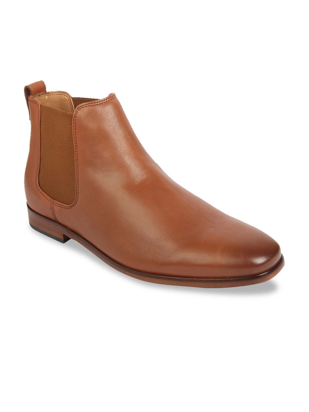 

Clarks Men Tan Brown Solid Leather Mid-Top Flat Boots