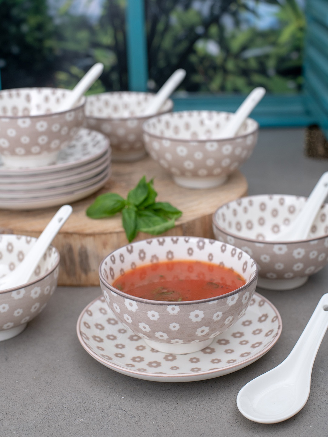 

White Gold Grey & White 18-Pieces Printed Porcelain Soup Bowls Set
