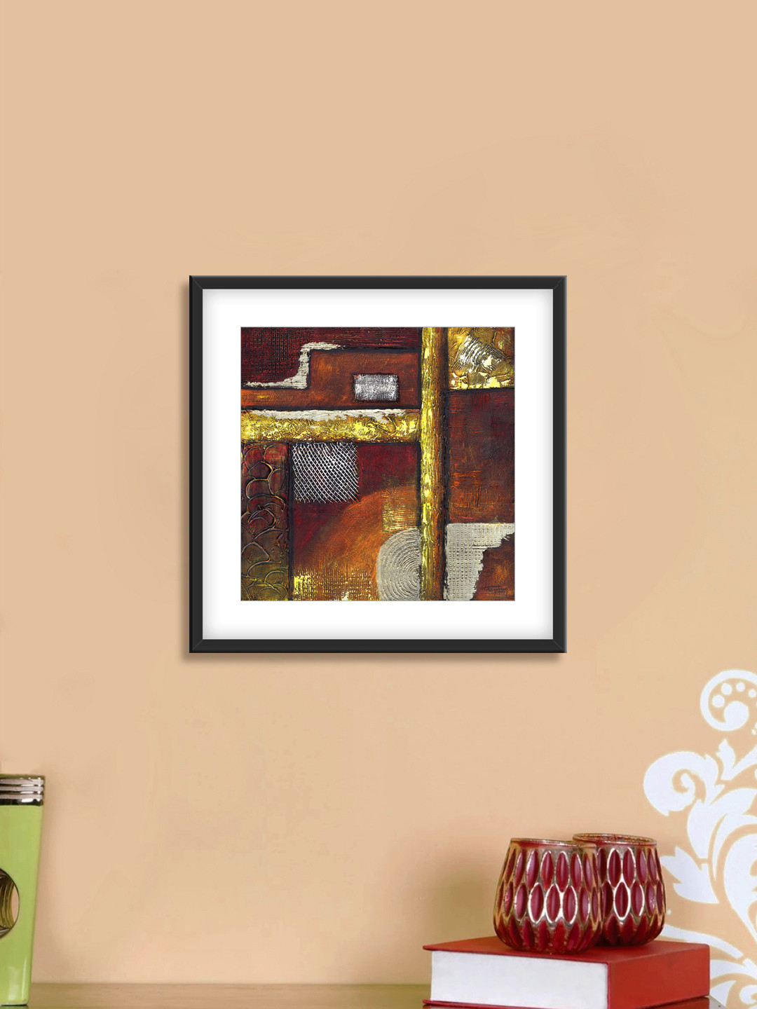 

999Store Brown & Gold Abstract Pattern Cotton Canvas Digitally Printed Wall Art