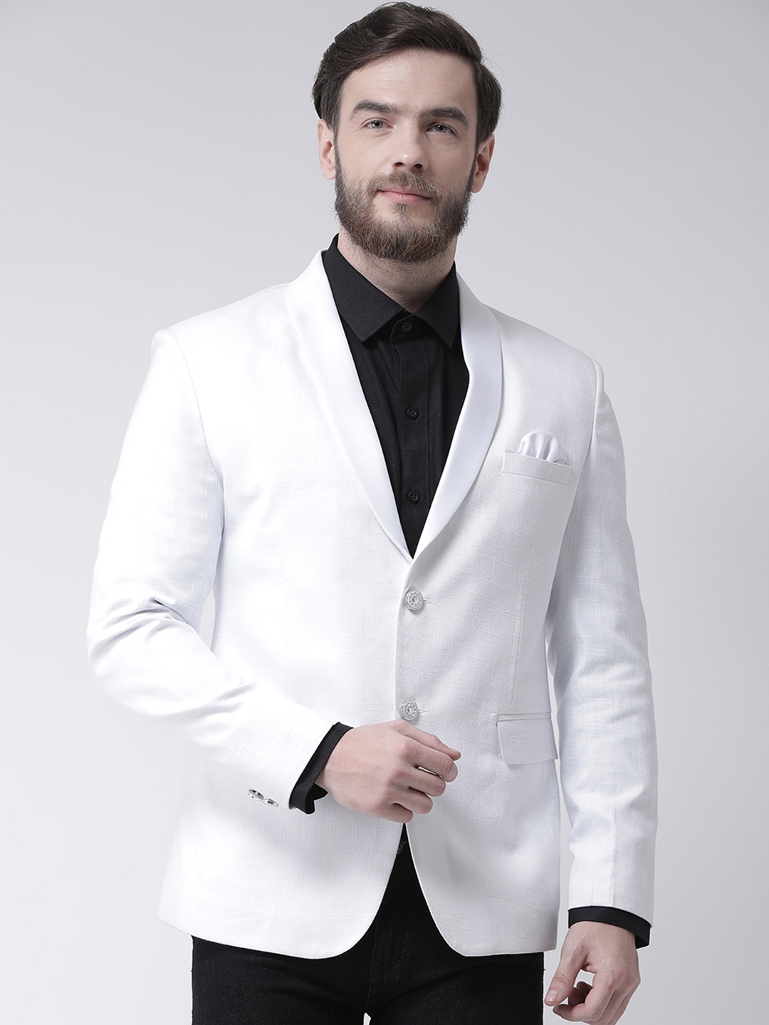 

Hangup Men White Self Design Tuxedo Blazer