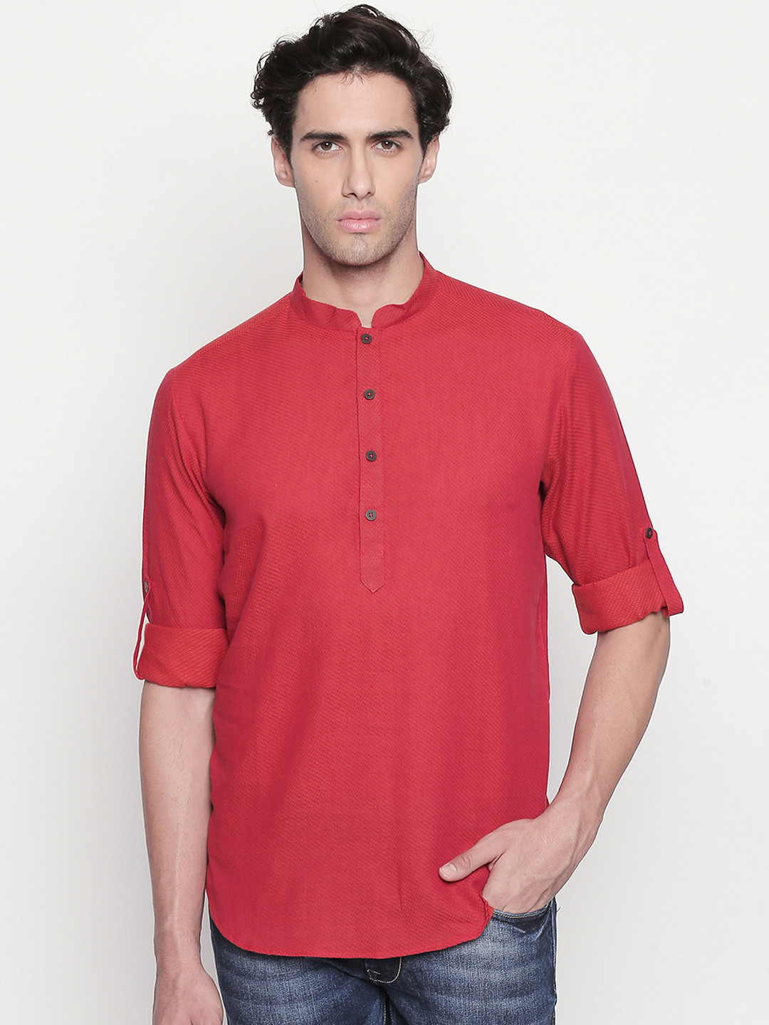 

indus route by Pantaloons Men Red Solid Straight Kurta