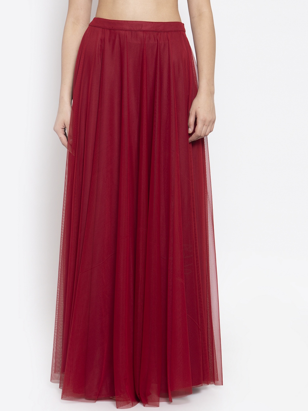 

Just Wow Women Maroon Solid Soft Net Fit & Flared Party Wear Maxi Skirt