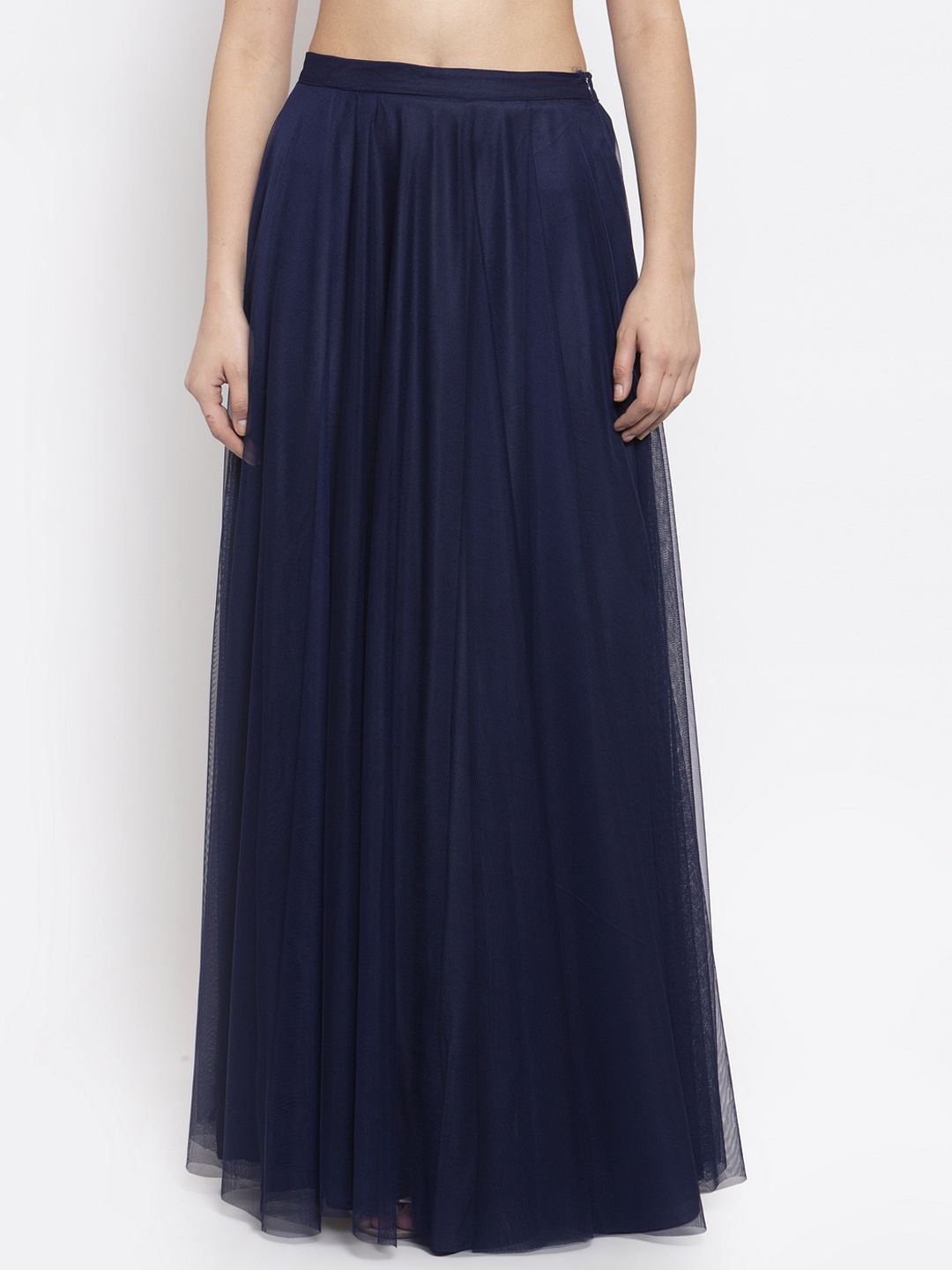 

Just Wow Women Navy Blue Solid Soft Net Fit & Flared Party Wear Maxi Skirt