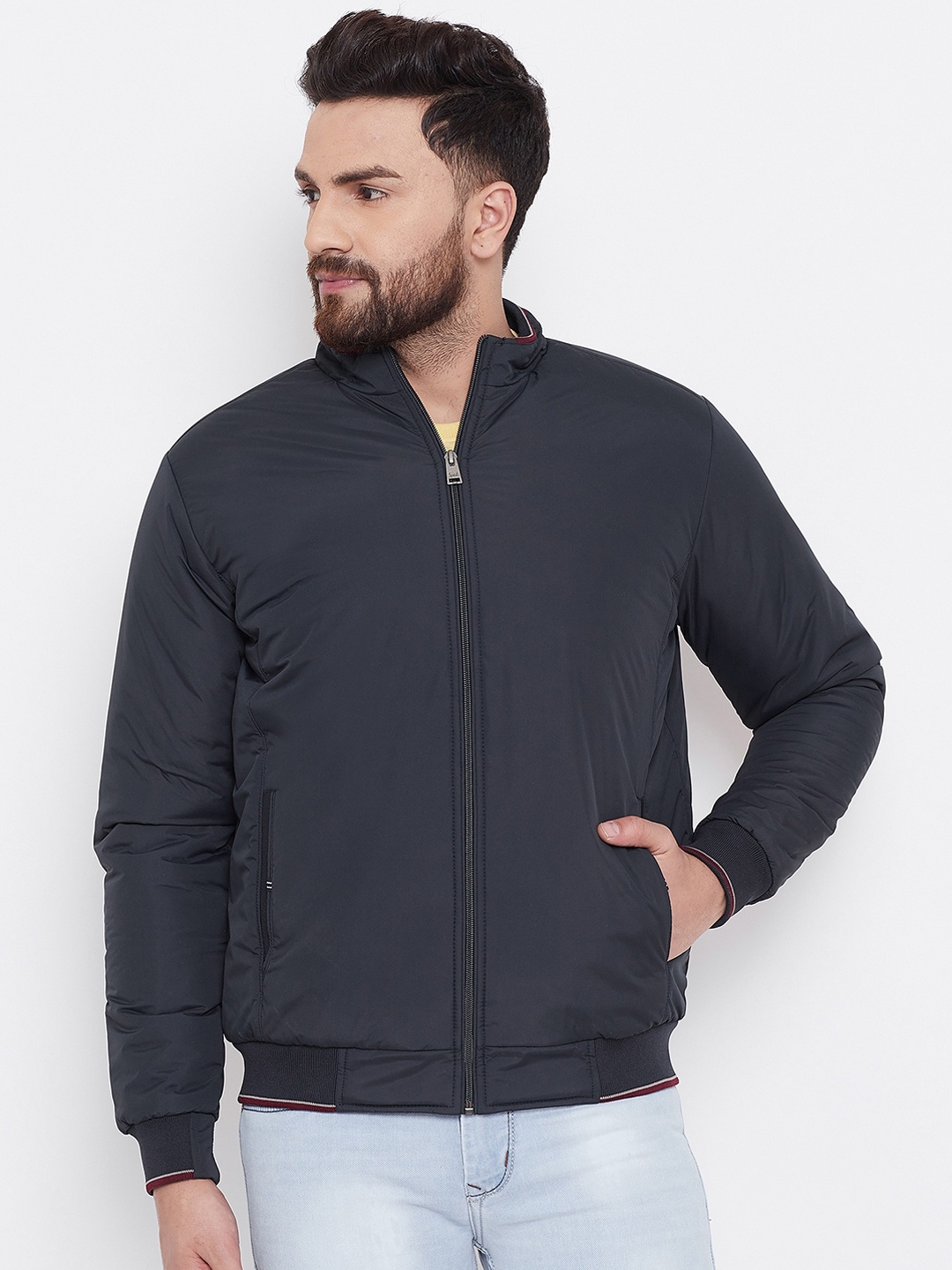 

Spirit Men Navy Blue Solid Padded Jacket