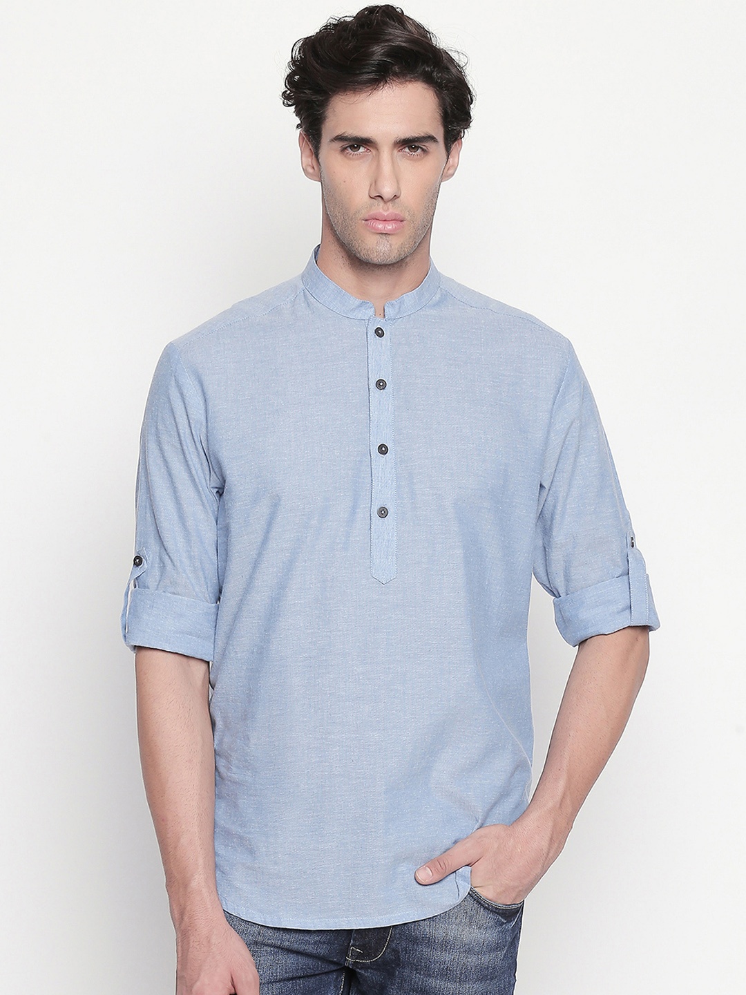 

indus route by Pantaloons Men Blue Solid Straight Kurta