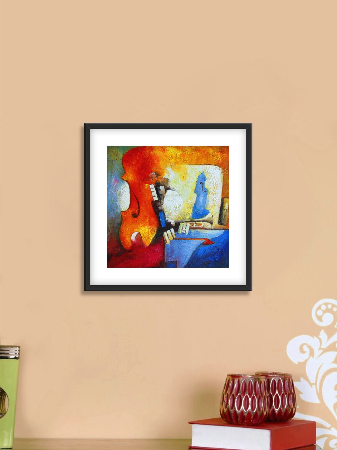 

999Store Blue & Orange Abstract Pattern Cotton Canvas Digitally Printed Wall Art