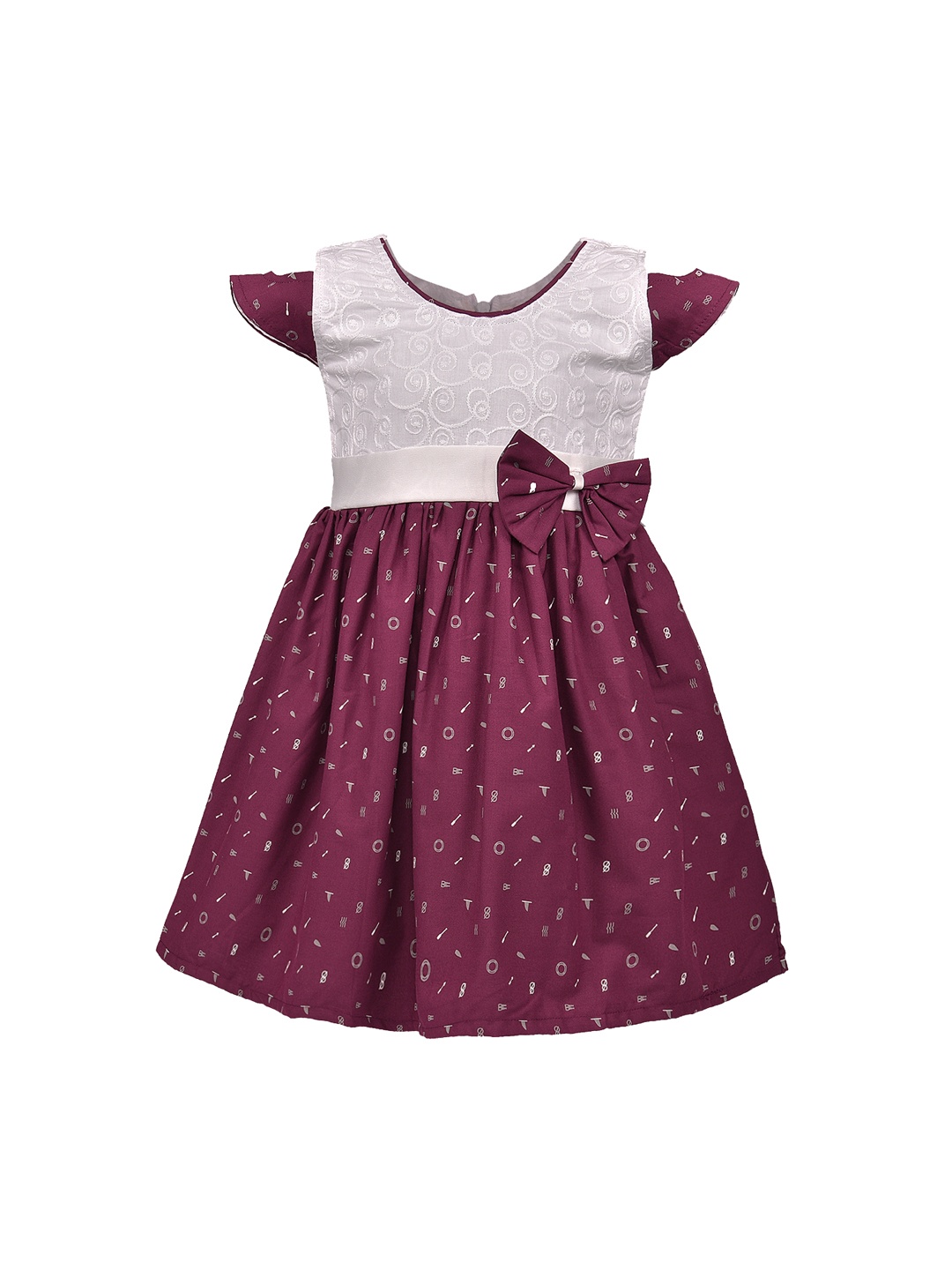 

Wish Karo Girls Maroon & Cream-Coloured Printed Fit and Flare Dress