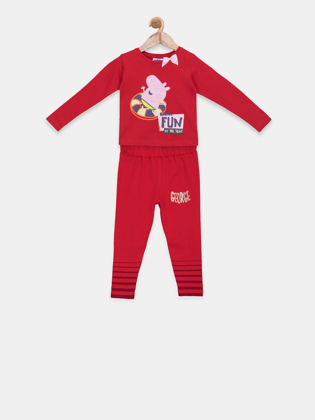 

toothless Girls Red Peppa Pig Printed T-shirt with Trousers