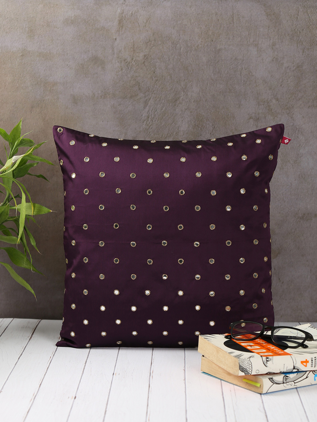 

India Circus by Krsnaa Mehta Purple Single Embellished Square Cushion Covers