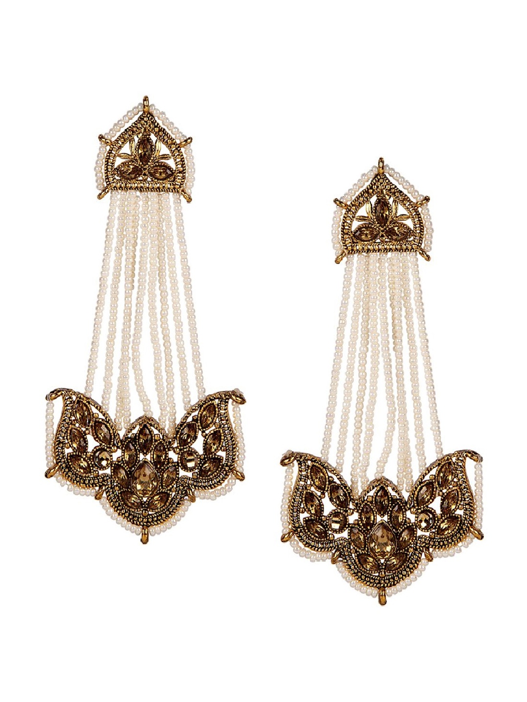 

ANIKAS CREATION White & Gold-Plated Contemporary Drop Earrings